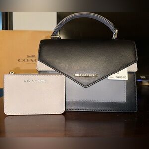MICHAEL KORS BLACK AND GREY BAG WITH WALLET - WITH STRAP